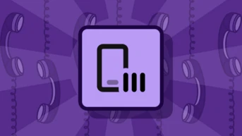 A purple graphic featuring a smartphone icon with three horizontal bars, surrounded by illustrations of vintage telephones.