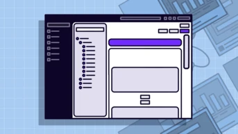 User interface design featuring a dark sidebar with navigation options and a central content area with placeholder text.
